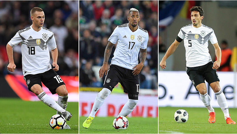 Drei Defensivspezialisten für Deutschland: Die Bayern-Profis Joshua Kimmich, Jérôme Boateng und Mats Hummels (v.l.).