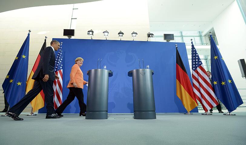 Barack Obama trifft in Berlin auf Bundeskanzlerin Angela Merkel (CDU).