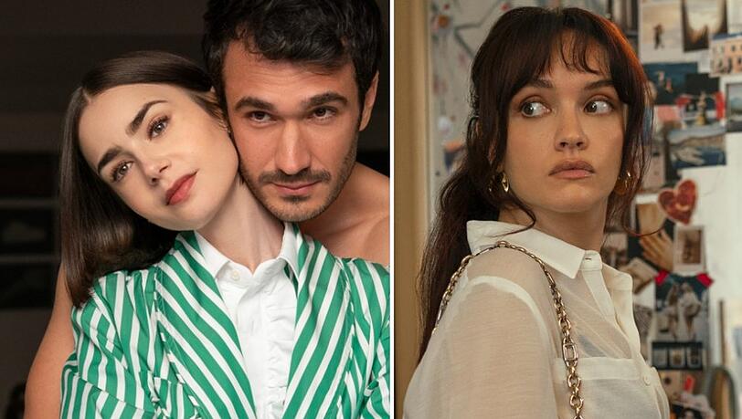 Lily Collins und Eugenio Franceschini in "Emily in Paris", daneben Olivia Cooke in "Das Gift der Seele".
