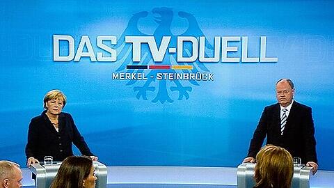 Angela Merkel und Peer Steinbrück beim TV-Duell in Berlin.