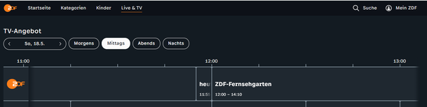 In der Rubrik "Live & TV" wird beim ZDF auf die falsche Startzeit des "Fernsehgartens" hingewiesen. In der Rubrik "Live & TV" wird beim ZDF auf die falsche Startzeit des "Fernsehgartens" hingewiesen.