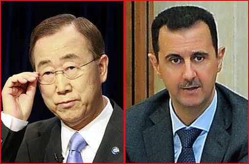 Un-Generalsekretär Ban Ki Moon (links) fordert von Syriens Präsidenten Baschar Assad (rechts) ein Ende der Gewalt.