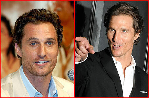 2005 wirkten die Geheimratsecken bei Schauspieler Matthew McConaughey doch recht geräumig (links). Dagegen sieht das 2011 schon ganz anders aus und sein Haar wirkt deutlich voller.