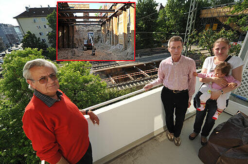 Die Baustelle am S-Bahnhof Harras ist nur einen Steinwurf entfernt &ndash; und bringt die Anwohner
Gerhard Rudloff, Jürgen Specht und Janine Wilhelm (v. l.) um den Schlaf.