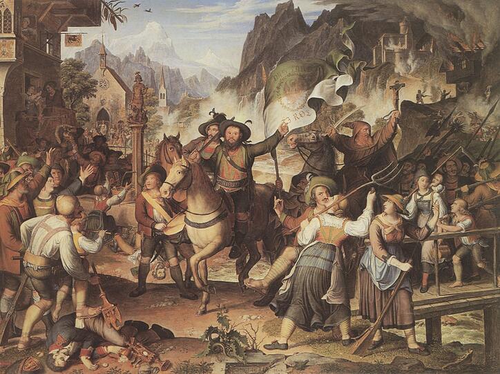 Der Tiroler Aufstand gegen die bayerischen Besatzer in einer romantisierenden Darstellung des Malers Joseph Anton Koch (um 1820).