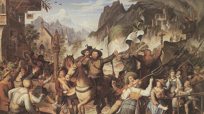 Der Tiroler Aufstand gegen die bayerischen Besatzer in einer romantisierenden Darstellung des Malers Joseph Anton Koch (um 1820).