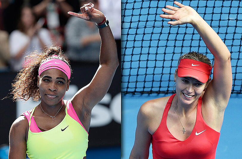 Serena Williams (l) und Maria Schrapowa stehen im Finale der Australian Open 2015