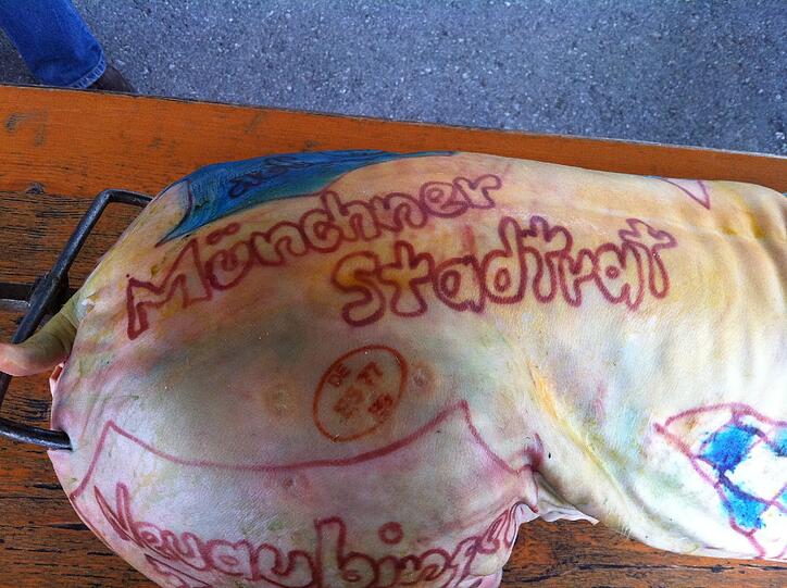 "Münchner Stadtrat" steht auf dem Rücken des Tiers. Das Gremium hat für ein Projekt gestimmt, das Assal missfällt.