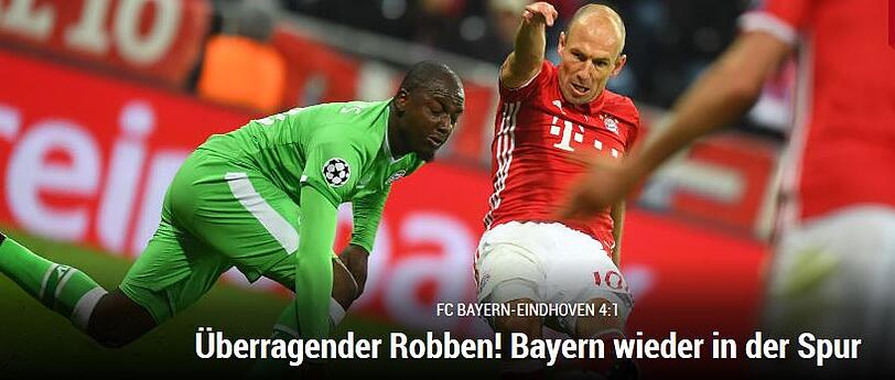 Für "Spox" war Arjen Robben der beste Mann auf dem Platz. Zurecht - der Niederländer krönte seine Leistung noch mit dem Treffer zum 4:1.