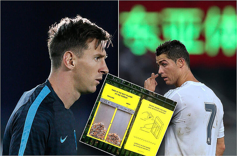Lionel Messi (l.) oder Cristiano Ronaldo - wer ist der beste Fußballspieler der Welt? Mit neuartigen Mülleimern lässt sich diese Frage klären.