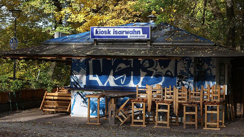 Winterliche Pause am Kiosk Isarwahn.