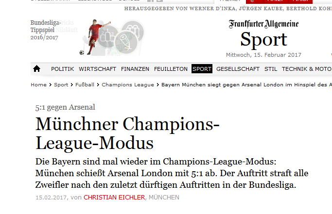 Die "FAZ" sieht den Rekordmeister "im Champions-League-Modus".