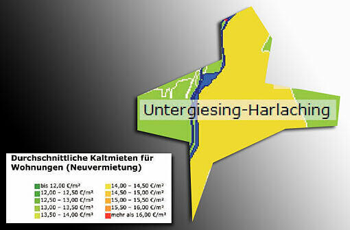 Mietspiegel 2013: Durchschnittliche Kaltmieten für Wohnungen in München (Neuvermietung)