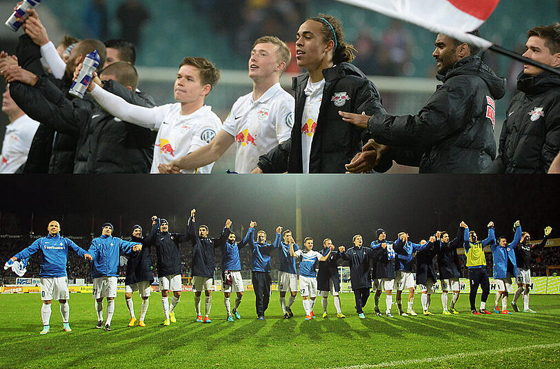 Zwei Aufsteiger im Aufwind: RB Leipzig(oben)und SV Darmstadt 98
