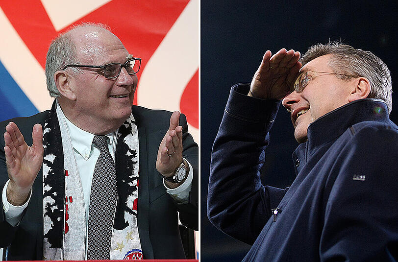 Im Fokus: DFB-Präsident Reinhard Grindel (rechts) begrüßt die Rückkehr von Uli Hoeneß zum FC Bayern.