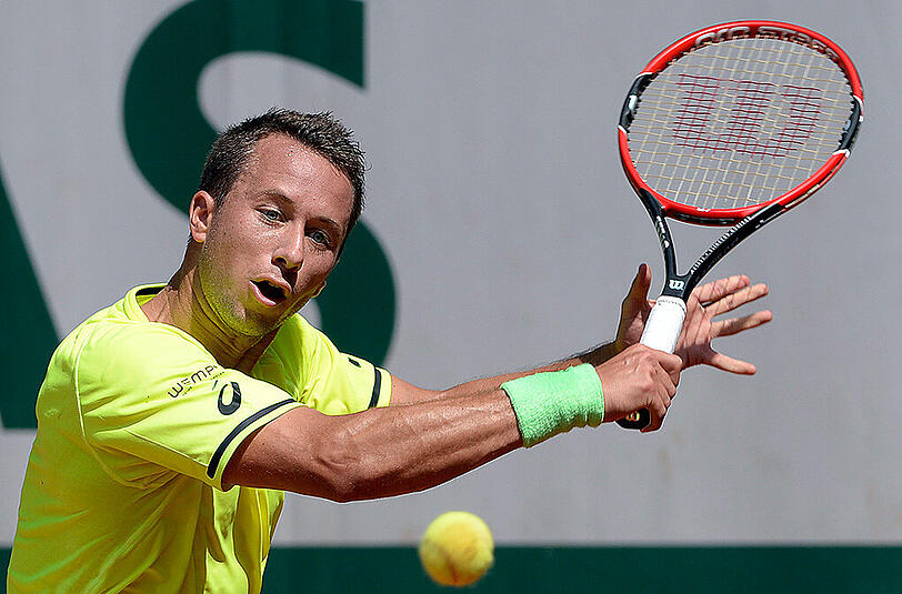 Philipp Kohlschreiber in Aktion. Er gewann sein Auftakt-Match in Paris mit 6:1, 6:0, 6:2