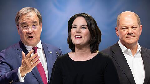 Wer könnte am besten mit wem zusammenarbeiten? Die Kanzlerkandidaten Armin Laschet von der Union, Annalena Baerbock von den Grünen und Olaf Scholz von der SPD (von links).