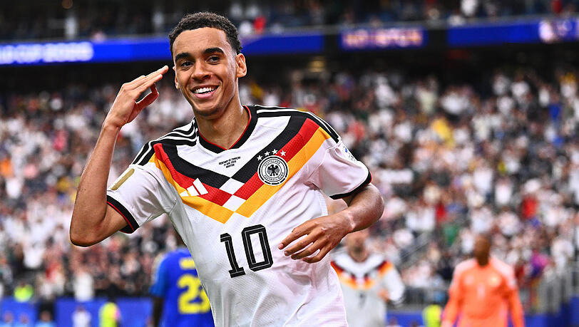 Jamal Musiala traf kurz nach der Pause zum zwischenzeitlichen 4:1. Jamal Musiala traf kurz nach der Pause zum zwischenzeitlichen 4:1.