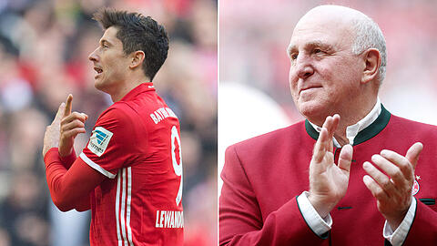 "Er ist ein kompletter Spieler. Ein Torjäger, der auch viele Räume für andere schafft", sagt Dieter Hoeneß (rechts) über Bayern-Stürmer Robert Lewandowski.