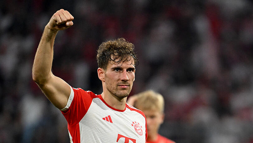 Bayerns Leon Goretzka jubelt nach Spielende. Fußball, Champions League, FC Bayern München - Manchester United, Gruppenphase, Gruppe A, 1. Spieltag, Allianz Arena. Bayerns Leon Goretzka jubelt nach Spielende. Fußball, Champions League, FC Bayern München - Manchester United, Gruppenphase, Gruppe A, 1. Spieltag, Allianz Arena.