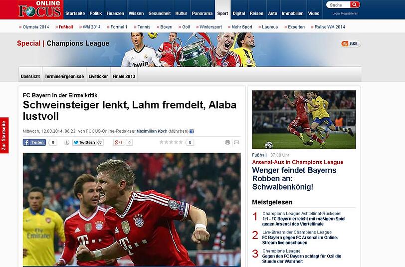 Die Einzelkritik für die Bayern-Spieler auf Focus Online.