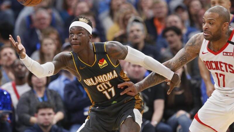 Steuerte 16 Punkte zu Oklahomas Sieg gegen Houston bei: Dennis Schröder (l). Steuerte 16 Punkte zu Oklahomas Sieg gegen Houston bei: Dennis Schröder (l).