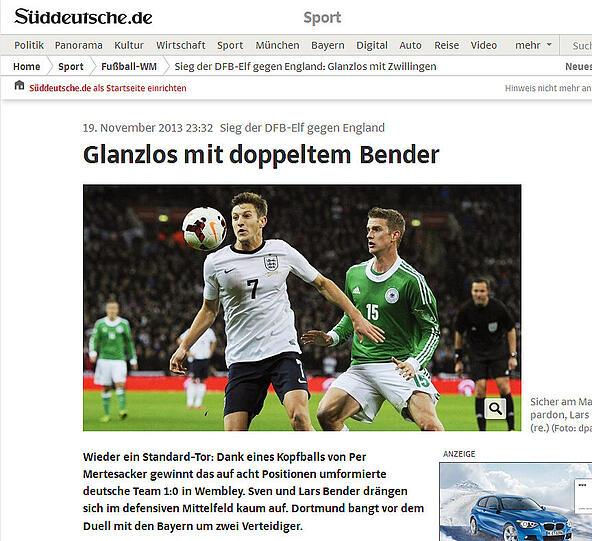 Die Süddeutsche Zeitung hat einen glanzlosen Sieg der DFB-Elf in Wembley gesehen mit zwei Brüdern auf der Doppelsechser-Position.