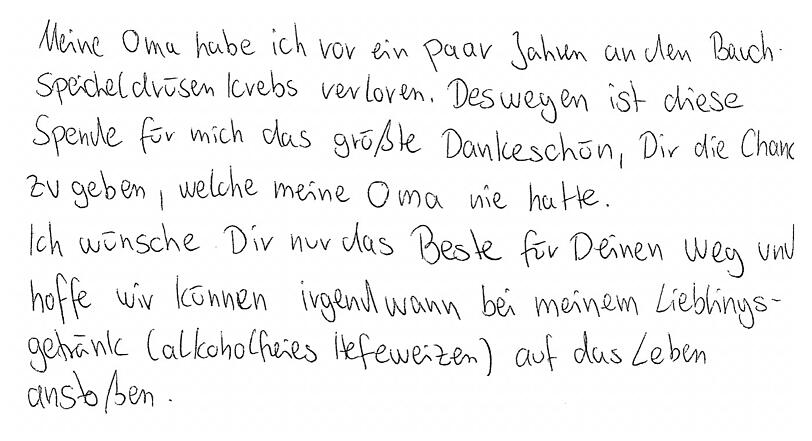 Geben als Geschenk: Ein Spender bedankt sich.