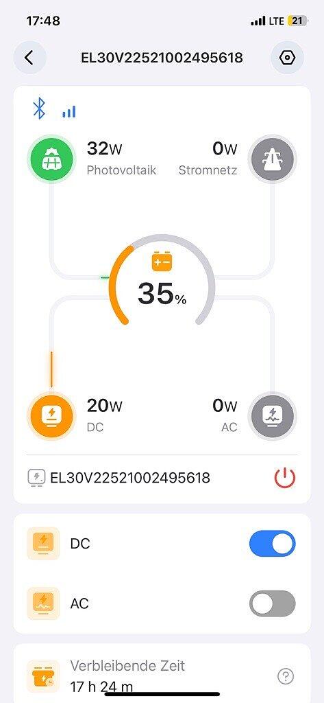 Mit der App, die es für iOS und Android gibt, kann man sich via Bluetooth mit seiner Bluetti verbinden und behält so auch auf dem Smartphone den Überblick über den Stromverbrauch, aber auch über den Gewinn via Solarmodul.