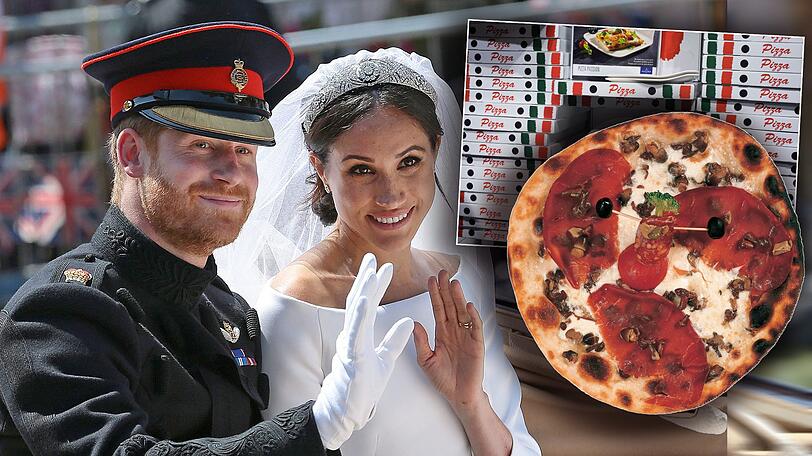 Für die Angestellten: Harry und Meghan ließen Pizzen liefern (Fotomontage).