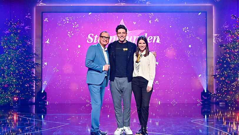 Volker Heißmann, Alexander Eder und Sandra Rieß (von links) beim Pressetermin zur TV-Show Sternstunden-Gala 2022 in der Nürnberger Frankenhalle.