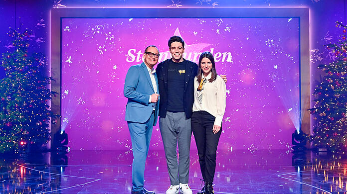 Volker Heißmann, Alexander Eder und Sandra Rieß (von links) beim Pressetermin zur TV-Show Sternstunden-Gala 2022 in der Nürnberger Frankenhalle.