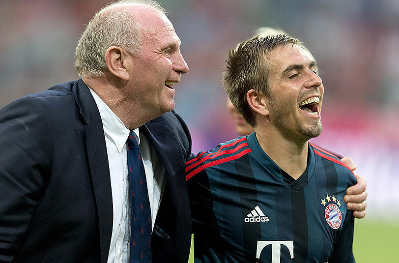Pflegen ein überaus gutes Verhältnis: Uli Hoeneß (l.) und Philipp Lahm.