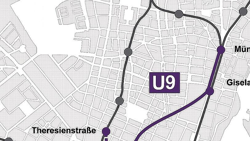 So könnte die neue U 9 mal fahren: Von der Implerstraße über die Wiesn, Hauptbahnhof und Pinakotheken zur Münchner Freiheit.