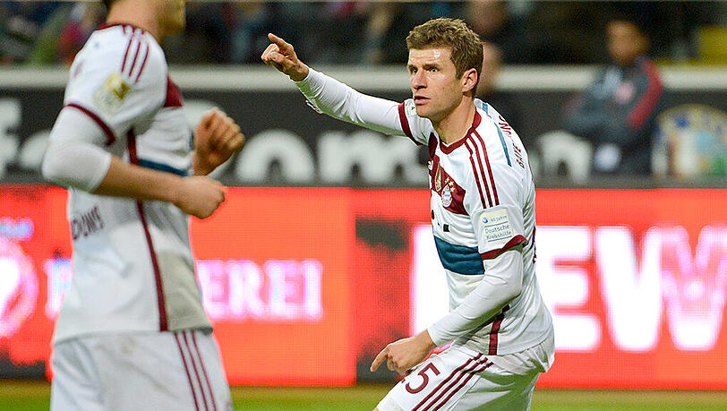 Thomas Müller erzielte im letzten Bundesliga-Spiel gegen Frankfurt drei Tore. Thomas Müller erzielte im letzten Bundesliga-Spiel gegen Frankfurt drei Tore.