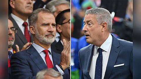 Ein Royal und ein "Let's Dance"-Juror im EM-Stadion für Spanien: König Felipe VI. und Joachim Llambi (r.).