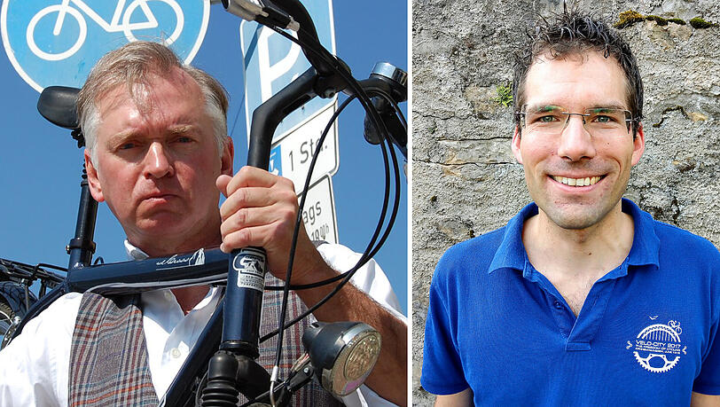Kabarettist Christian Springer fürchtet sich vor Radlern - Andreas Groh vom ADFC will sich seiner annehmen. Kabarettist Christian Springer fürchtet sich vor Radlern - Andreas Groh vom ADFC will sich seiner annehmen.