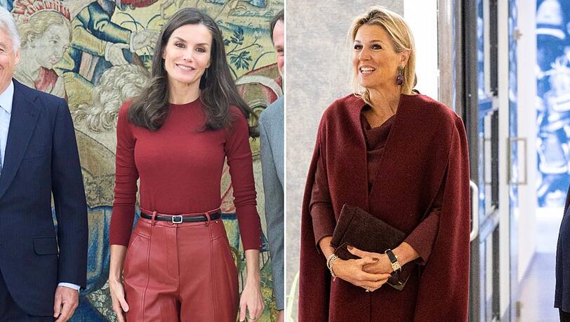 Ladys in Red: Letizia von Spanien (l.) bei einem Termin in Madrid, Máxima der Niederlande in Heerhugowaard.
