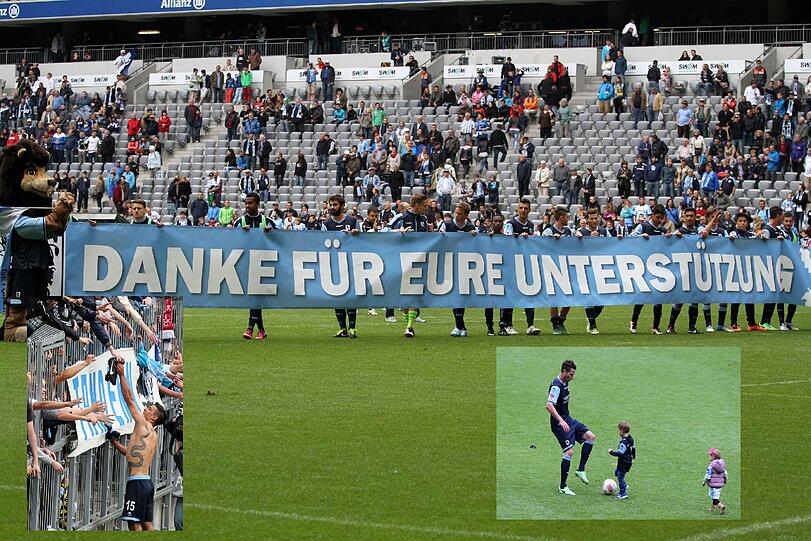 Versöhnlicher Abschluss einer turbolenten Saison: Nach dem überzeugenden 3:0 gegen Aalen bedankten sich die Löwen-Spieler am Sonntag bei ihren Fans für die Unterstützung. Die Bilder!