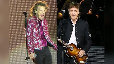 Rolling-Stones-Frontmann Mick Jagger (li.) und Beatles-Legende Paul McCartney standen offenbar gemeinsam im Tonstudio.