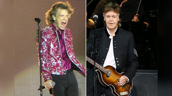 Rolling-Stones-Frontmann Mick Jagger (li.) und Beatles-Legende Paul McCartney standen offenbar gemeinsam im Tonstudio.