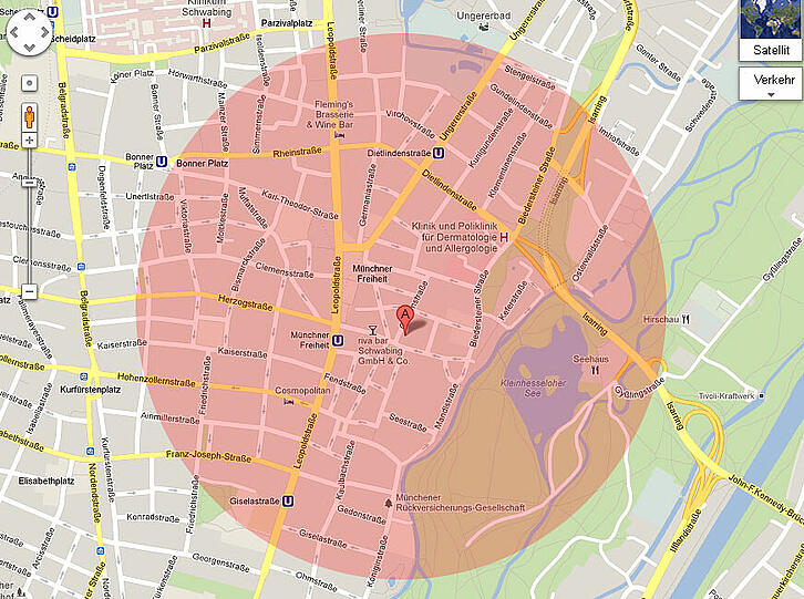 Sicherheitszone ab 16 Uhr am Dienstagnachmittag: Einen Kilometer rund um die Feilitzschstraße werden die Anwohner zwar nicht evakuiert. Die Bewohner werden aber gebeten, die Häuser nicht zu verlassen.