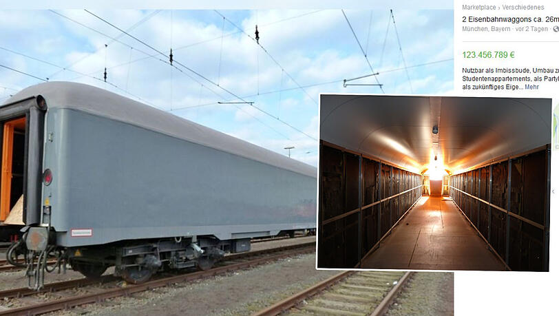 Die alten Eisenbahnwaggons sind zu haben. Kosten für die Anlieferung nicht inklusive.