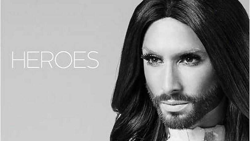 So ernst blickt Conchita Wurst vom Cover ihrer Single "Heroes" So ernst blickt Conchita Wurst vom Cover ihrer Single "Heroes"