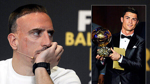 Ribéry wird nur Dritter bei der Verleihung zum Weltfußballer, Christiano Ronaldo gewinnt die begehrte Trophäe. Ribéry wird nur Dritter bei der Verleihung zum Weltfußballer, Christiano Ronaldo gewinnt die begehrte Trophäe.