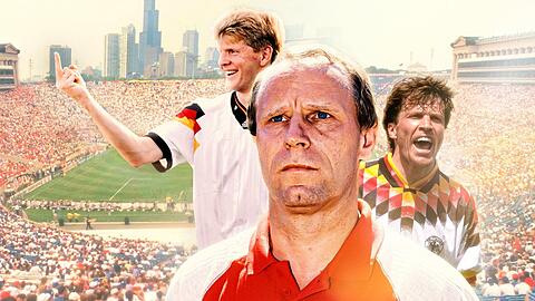 Berti Vogts muss w&auml;hrend der WM 1994 zahlreiche Krisen innerhalb der deutschen Mannschaft bew&auml;ltigen, zu sehen in der Doku-Serie "WM 1994 - Elf Helden, ein Albtraum" im Ersten.