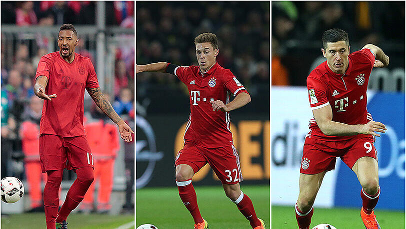 Jerome Boateng, Joshua Kimmich und Robert Lewandowski (von links) wollen ins "Team of the Year" der UEFA. Jerome Boateng, Joshua Kimmich und Robert Lewandowski (von links) wollen ins "Team of the Year" der UEFA.