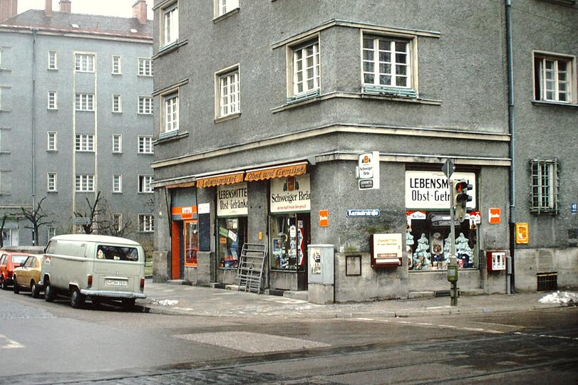 Lebensmittelladen an der Kazmairstraße, 1980.