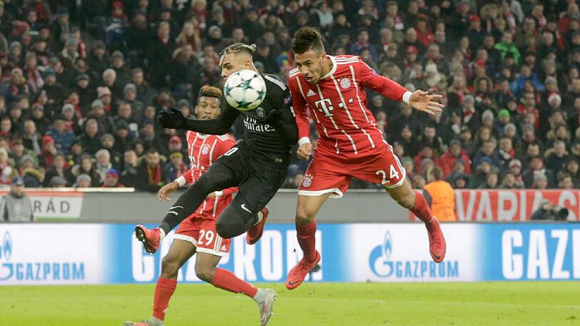 Mittelfeldkämpfer mit ausgeprägtem Torriecher: Corentin Tolisso (r.) köpft das 2:0 gegen Paris Saint-Germain.