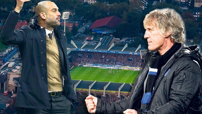 Die Partie im Pokal zwischen Bayern und Bochum ist auch das Duell zweier eigenwilliger Fußballtüftler: Pep Guardiola (l.) und Gertjan Verbeek. Die Partie im Pokal zwischen Bayern und Bochum ist auch das Duell zweier eigenwilliger Fußballtüftler: Pep Guardiola (l.) und Gertjan Verbeek.